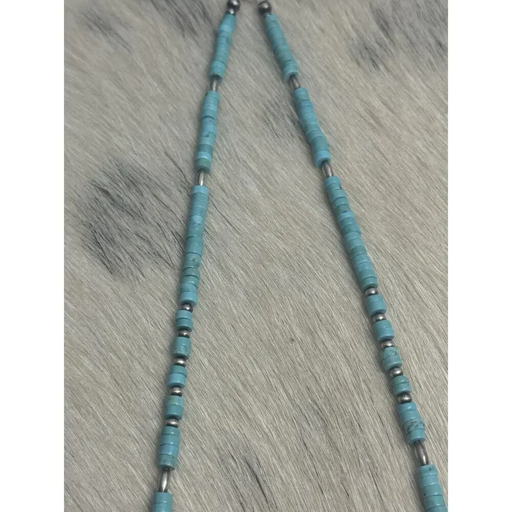 Native American Sterling Silver Navajo Torpedo Pearl HEISHI Turquoise Necklace